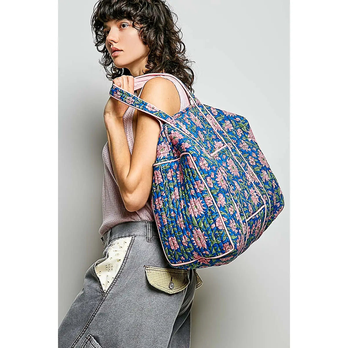 Blue Quilted Weekender Tote Bag