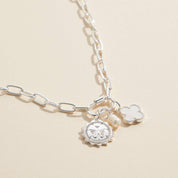 Chain Necklace with Butterfly, Pearl, & Clover Charms