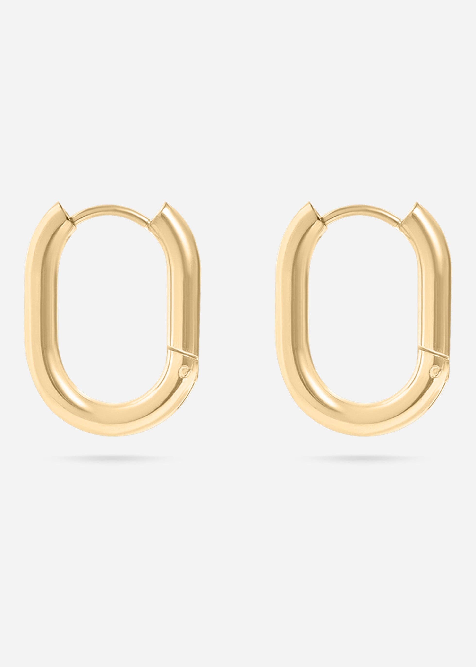18K Gold Stainless Steel Oval Huggie Earrings