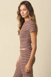 Brown Striped Crop Top and Pants Set showing stripes