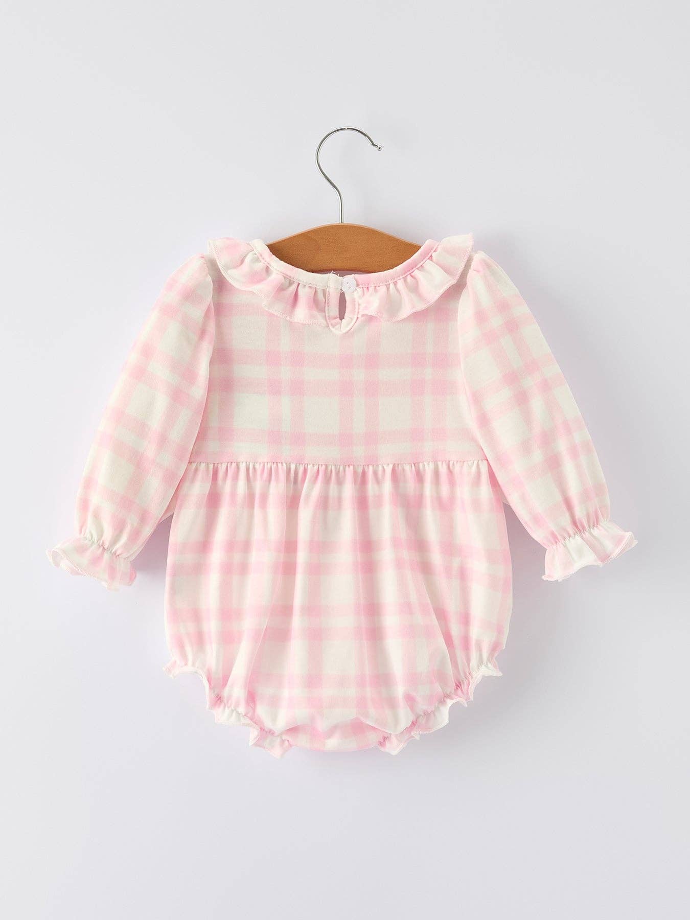 Pink Gingham  Romper with Ballet Shoe Embroidery
