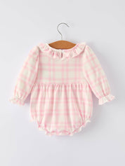 Pink Gingham  Romper with Ballet Shoe Embroidery