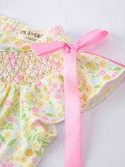 Yellow Spring Floral Smocked Romper