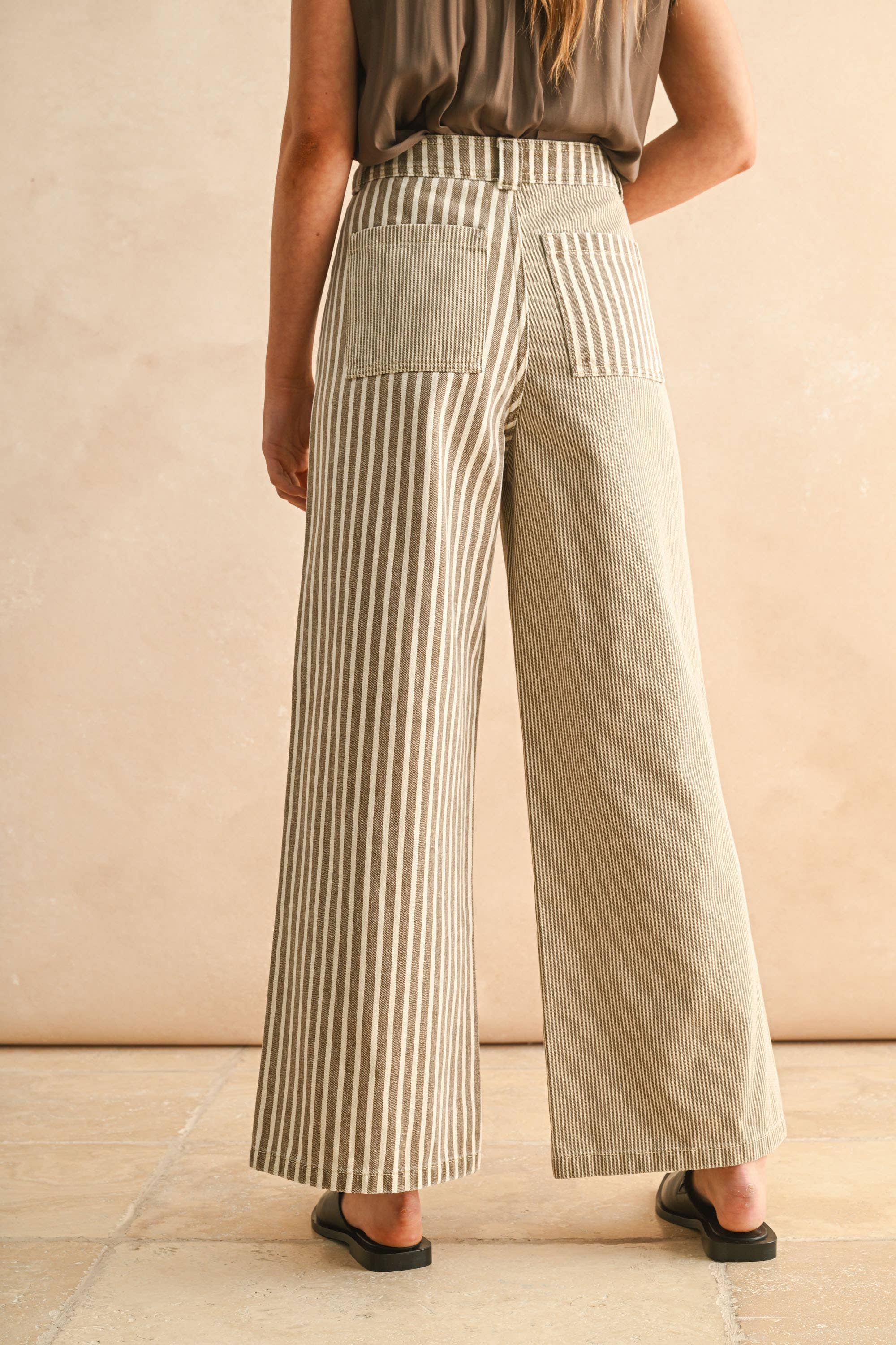 Brown Stripe Fabric Mixed Pants