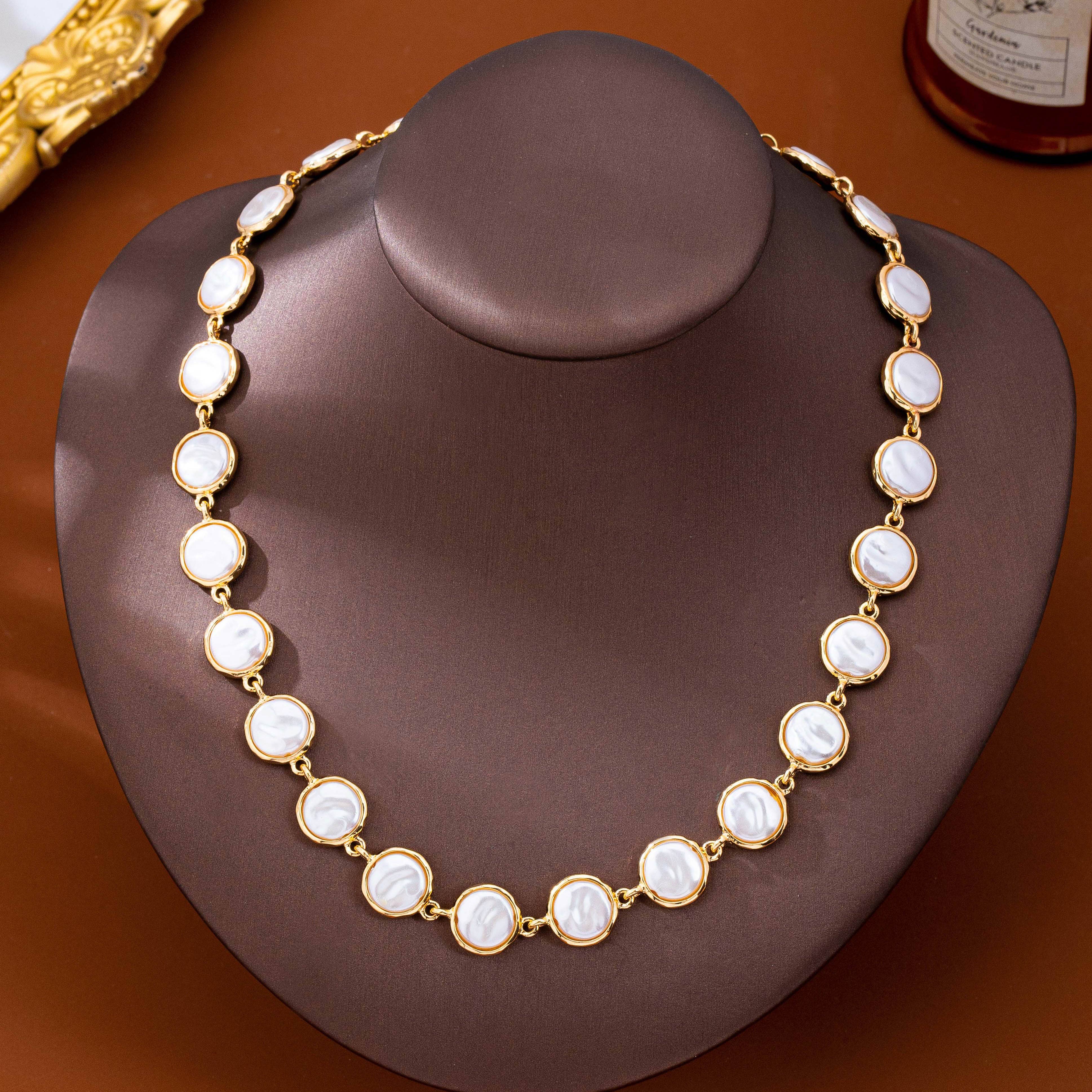 Gold Pearl Station Necklace