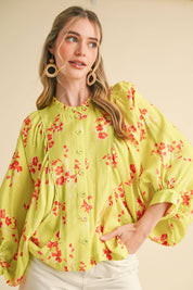 Blue Floral Dolman Sleeve Blouse