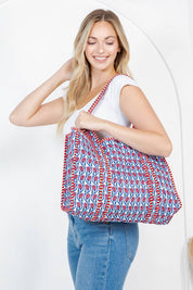 Red Floral Quilted Tote Bag