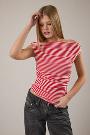 Red Stripe Off Shoulder Top