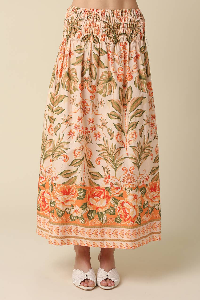 Orange Floral Maxi Skirt