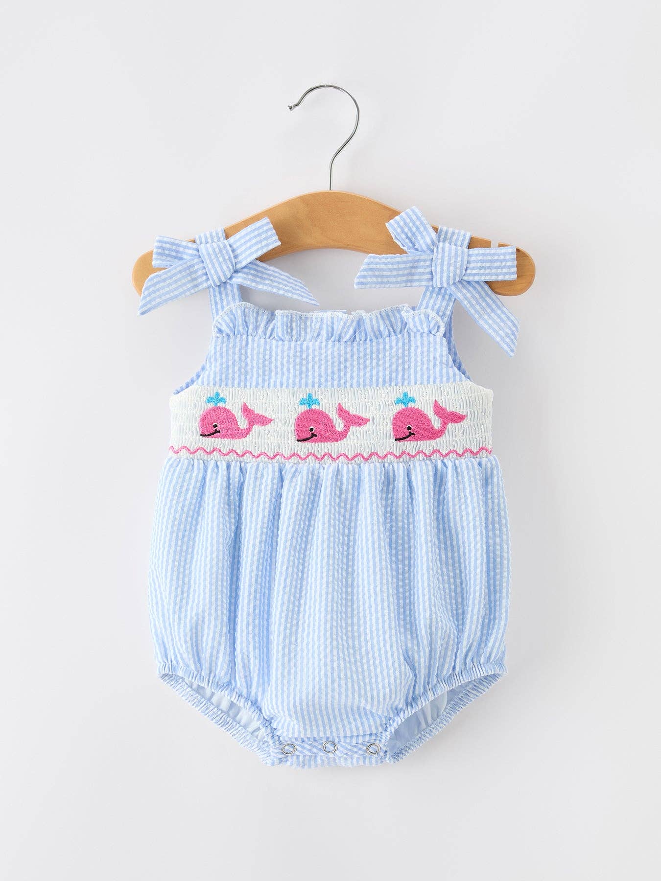 Whale Embroidered Smocked Romper