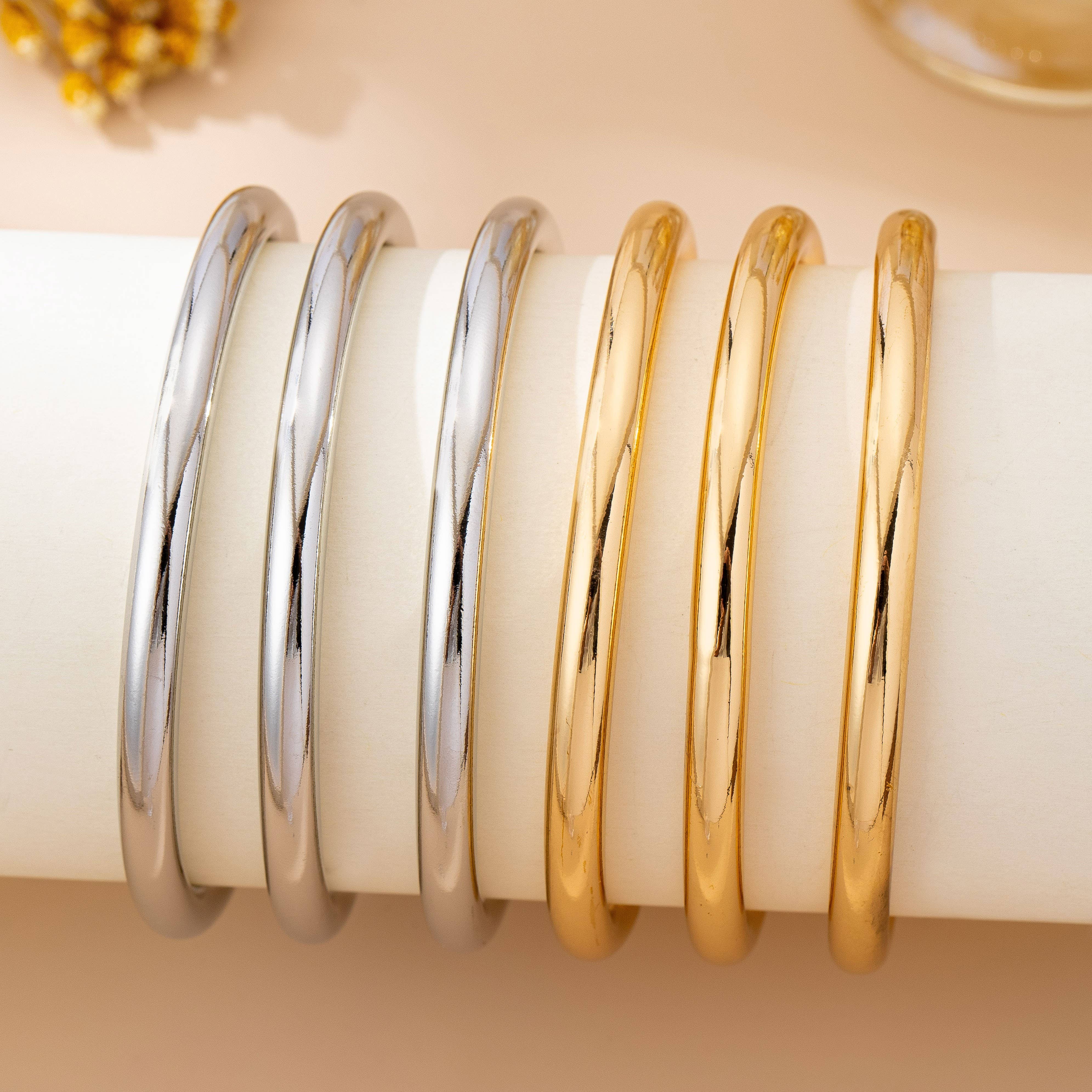Gold Chunky Triple Tube Bangle Set