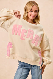 Cream/Pink Merry Christmas Sweatshirt