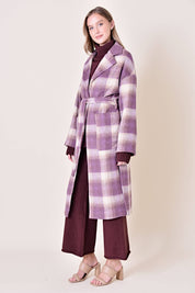 Lavender Plaid Belted Long Coat