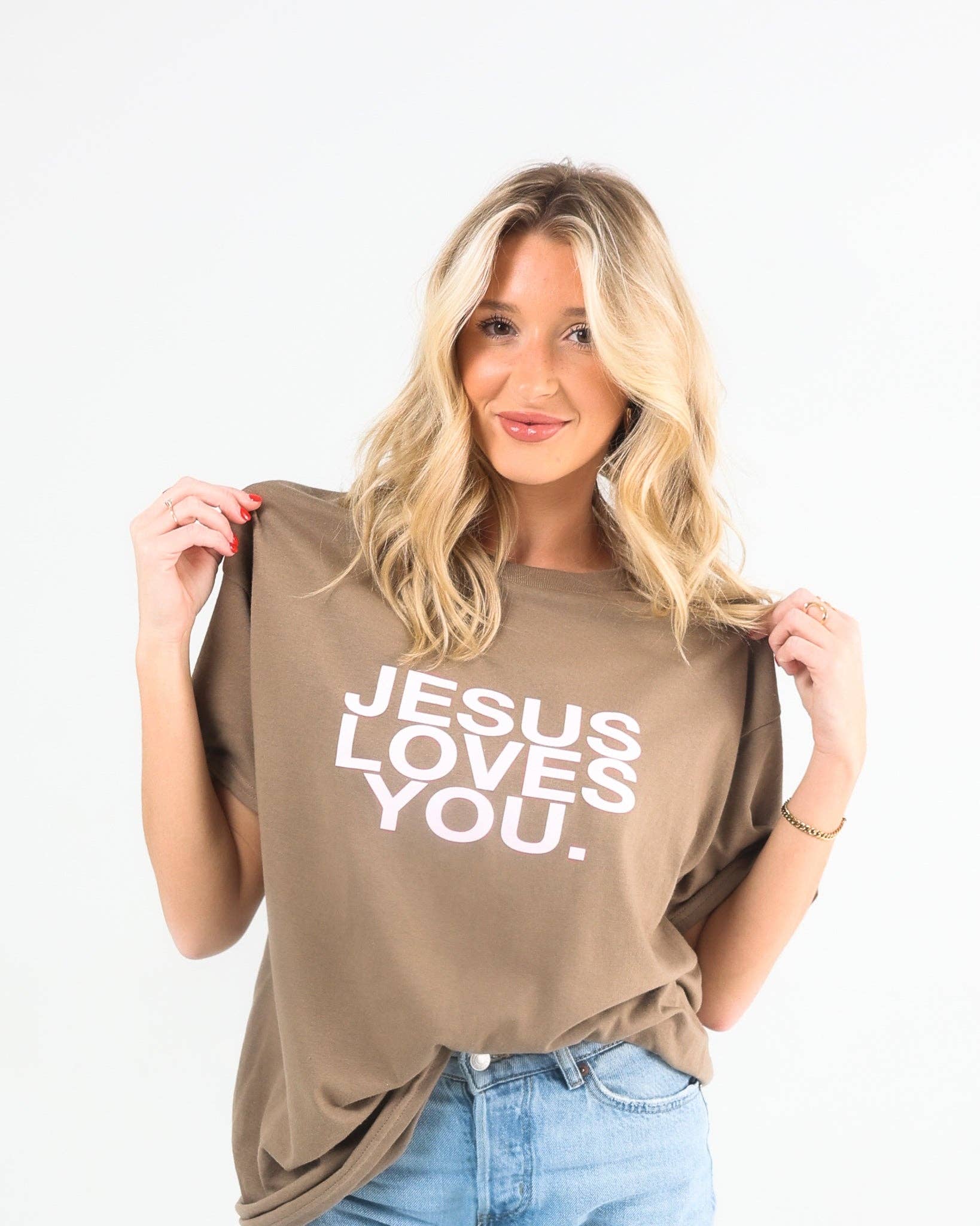 Mocha/Blush Jesus Loves You Tee