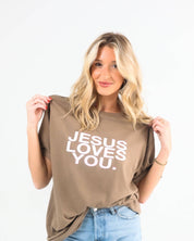 Mocha/Blush Jesus Loves You Tee