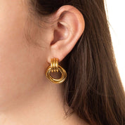 Gold Double Round Stud Earring