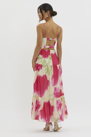 Pink Floral Print Maxi Dress