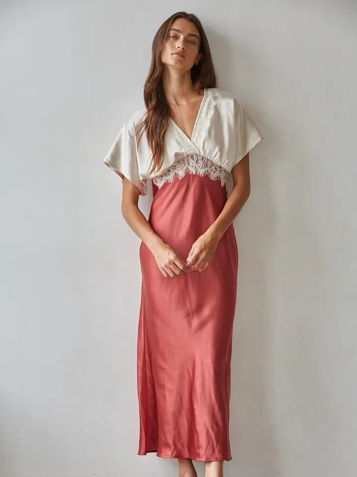 Satin Short Sleeve Maxi Dress