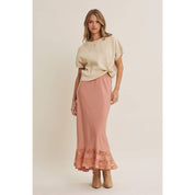 Coral Satin Lace Maxi Skirt