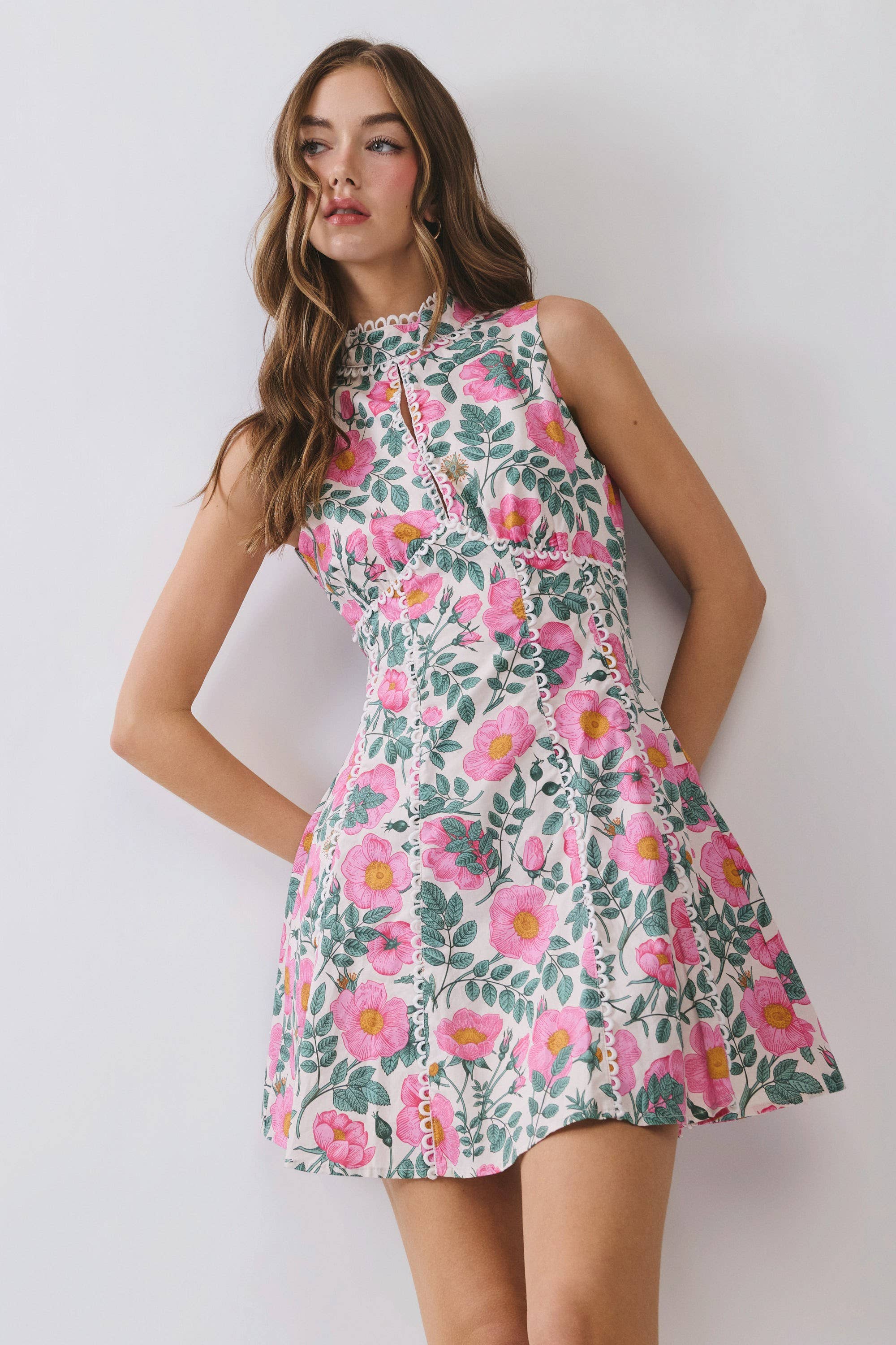 Pink Floral Open Back Mini Dress