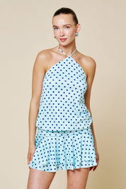 Light Blue Polka Dot Halter Mini Dress