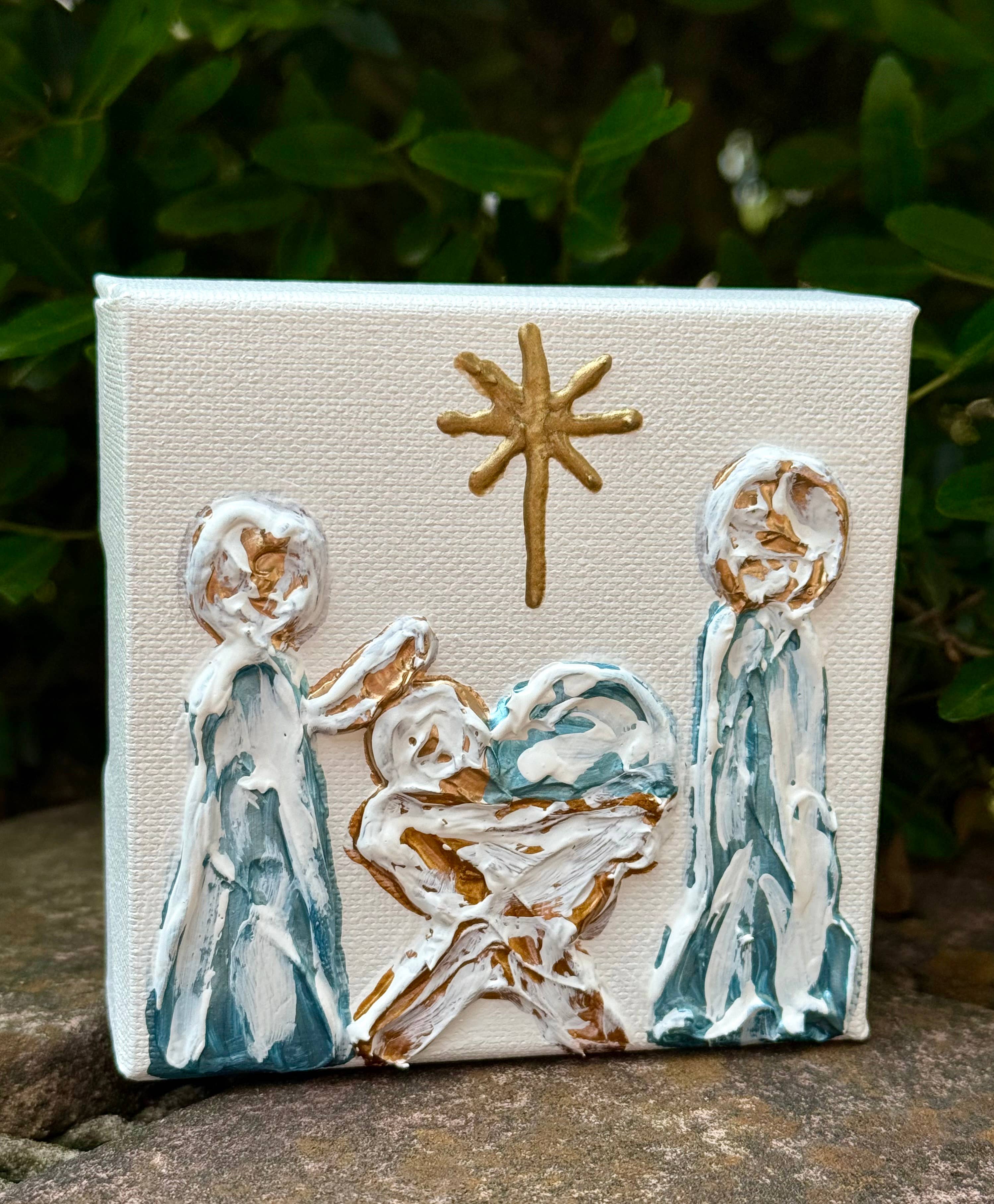 Light Blue Nativity Scene Painting