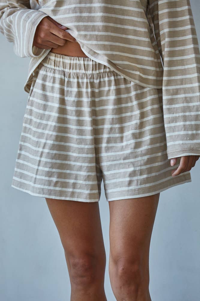 Beige & White Knit Striped Shorts