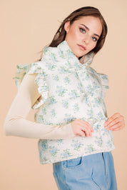 Cream Floral Front Bow Puffer Vest