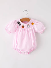 Fall Halloween Pink Spider Pumpkin Ghost Smock Embroidery Baby Girl Romper