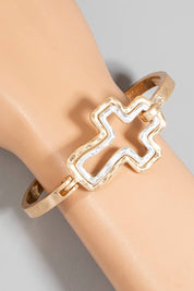 Two Tone Cross Latch Bangle Bracelet