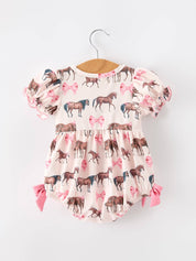Western Horse Smocked  Bow Ruffle Romper