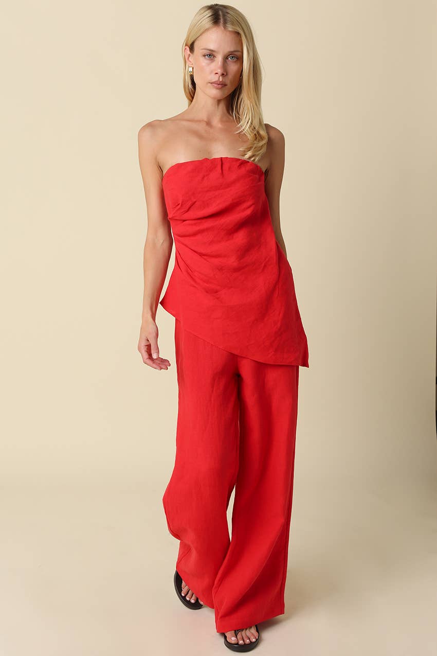 Red Wide Leg Linen Pants