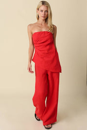 Red Wide Leg Linen Pants