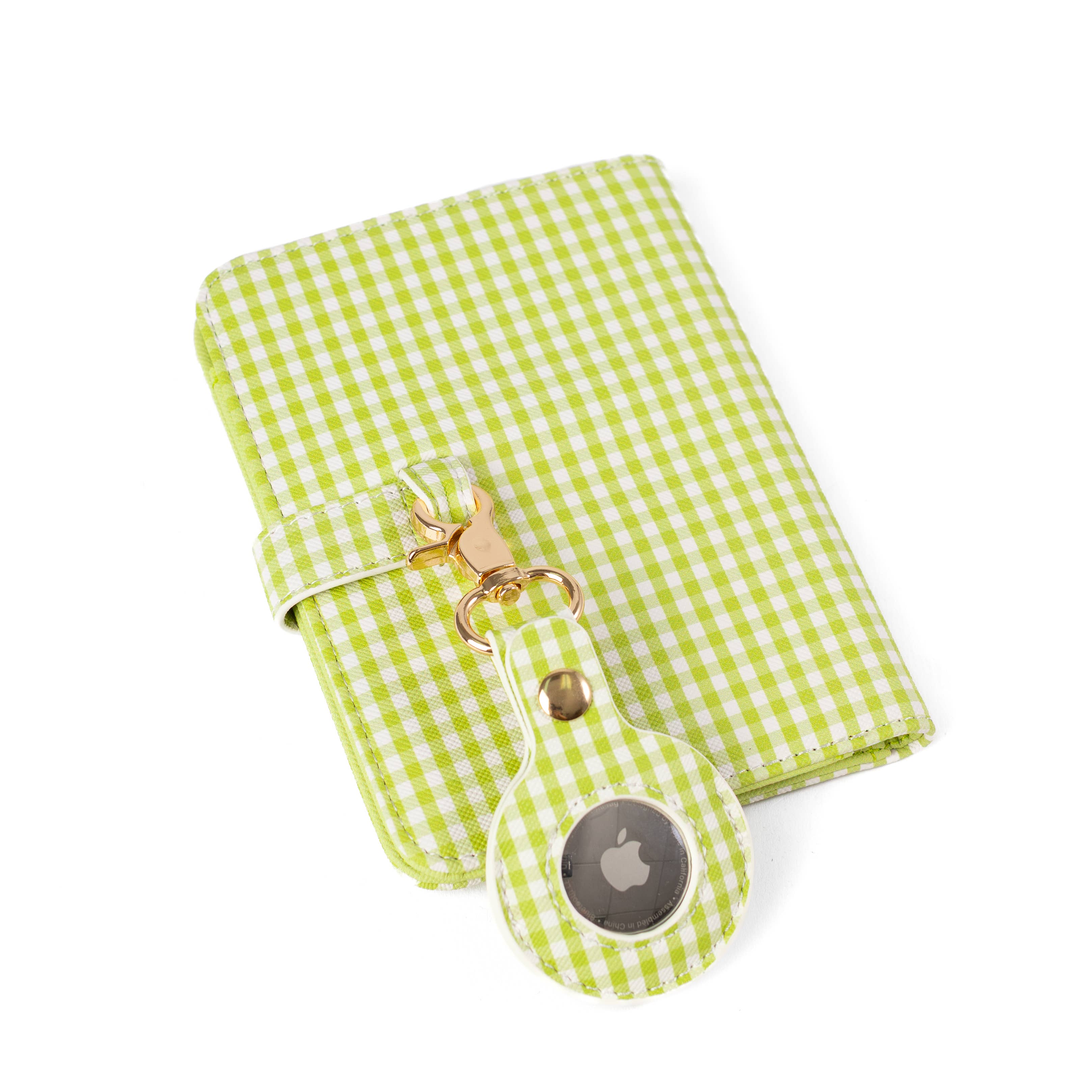 Green Gingham AirTag Keychain
