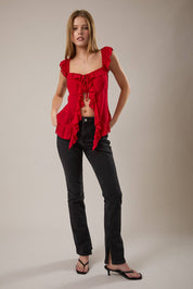Red Ruffle Detail Top