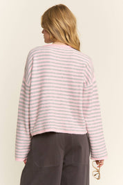 Pink Striped Henley Knit Sweater