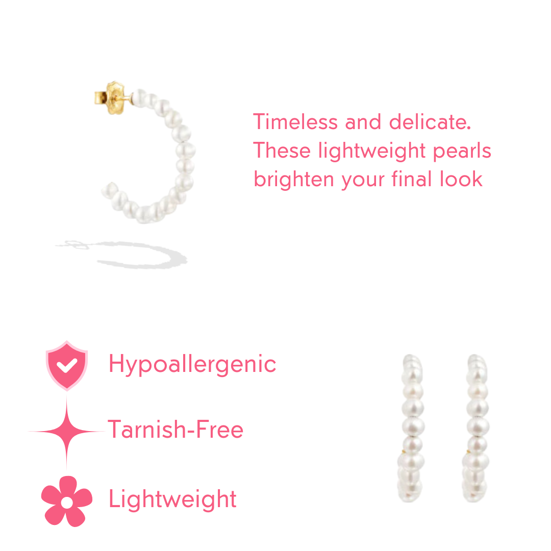 Pearl 18k Gold- Plated Hypoallergenic Small Hoop Earrings