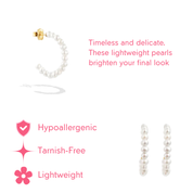Pearl 18k Gold- Plated Hypoallergenic Small Hoop Earrings