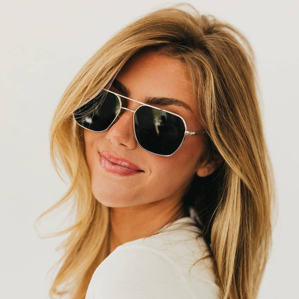 Silver Square Aviator Sunglasses