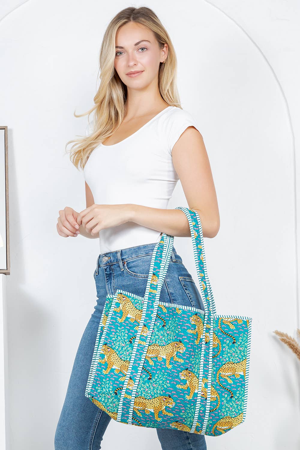 Green Cheetah Reversible Quilted Tote Bag