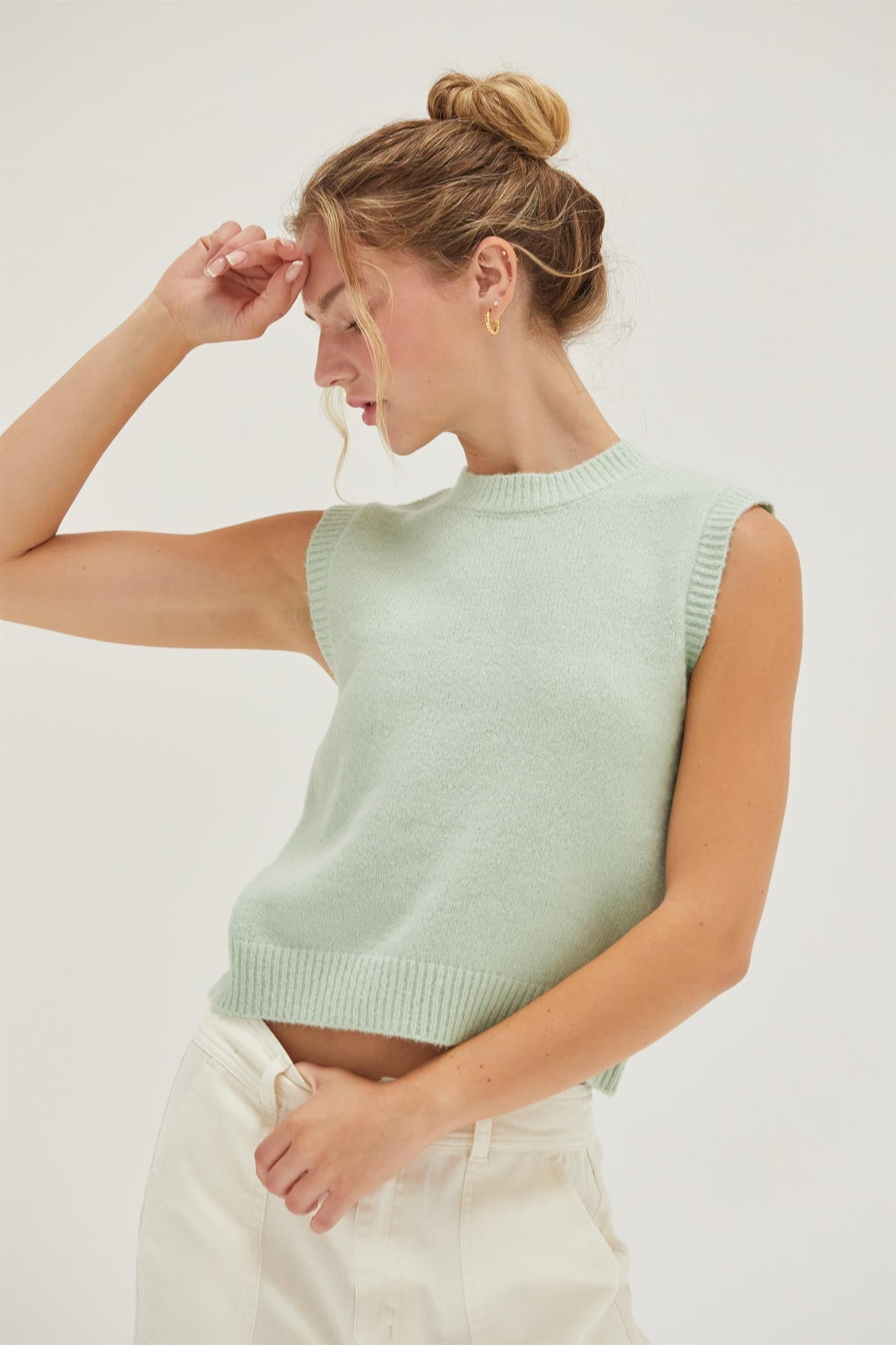 Mint Sleeveless Cropped Sweater