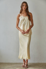 Yellow Satin Midi Skirt