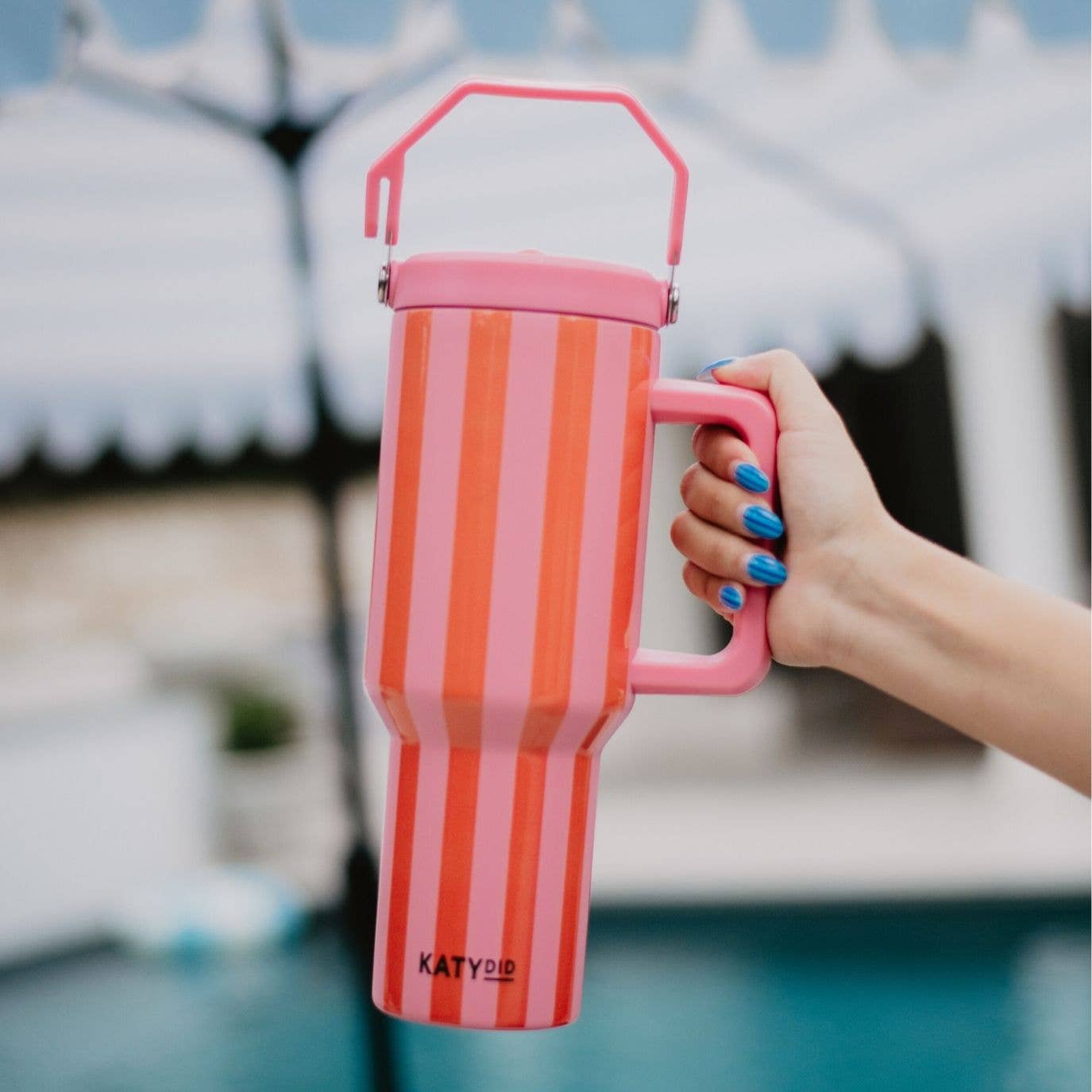 Pink and Orange Striped Tumbler from Ninety Nine Boutique