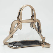 Faux Leather Trim Transparent Structured Top Handle Handbag / Crossbody Bag: Clear, Black