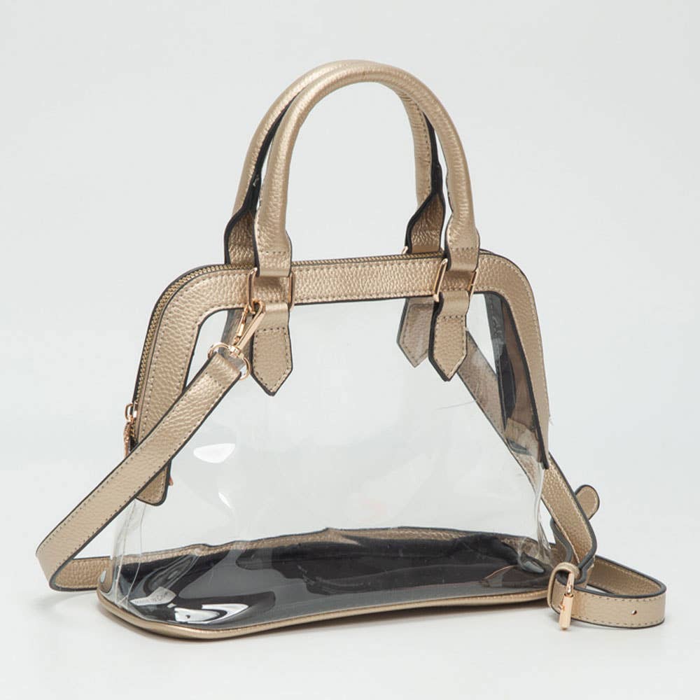 Gold Trim Transparent Structured Top Handle Handbag