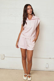Pink Gingham Zip Up Top Short Set