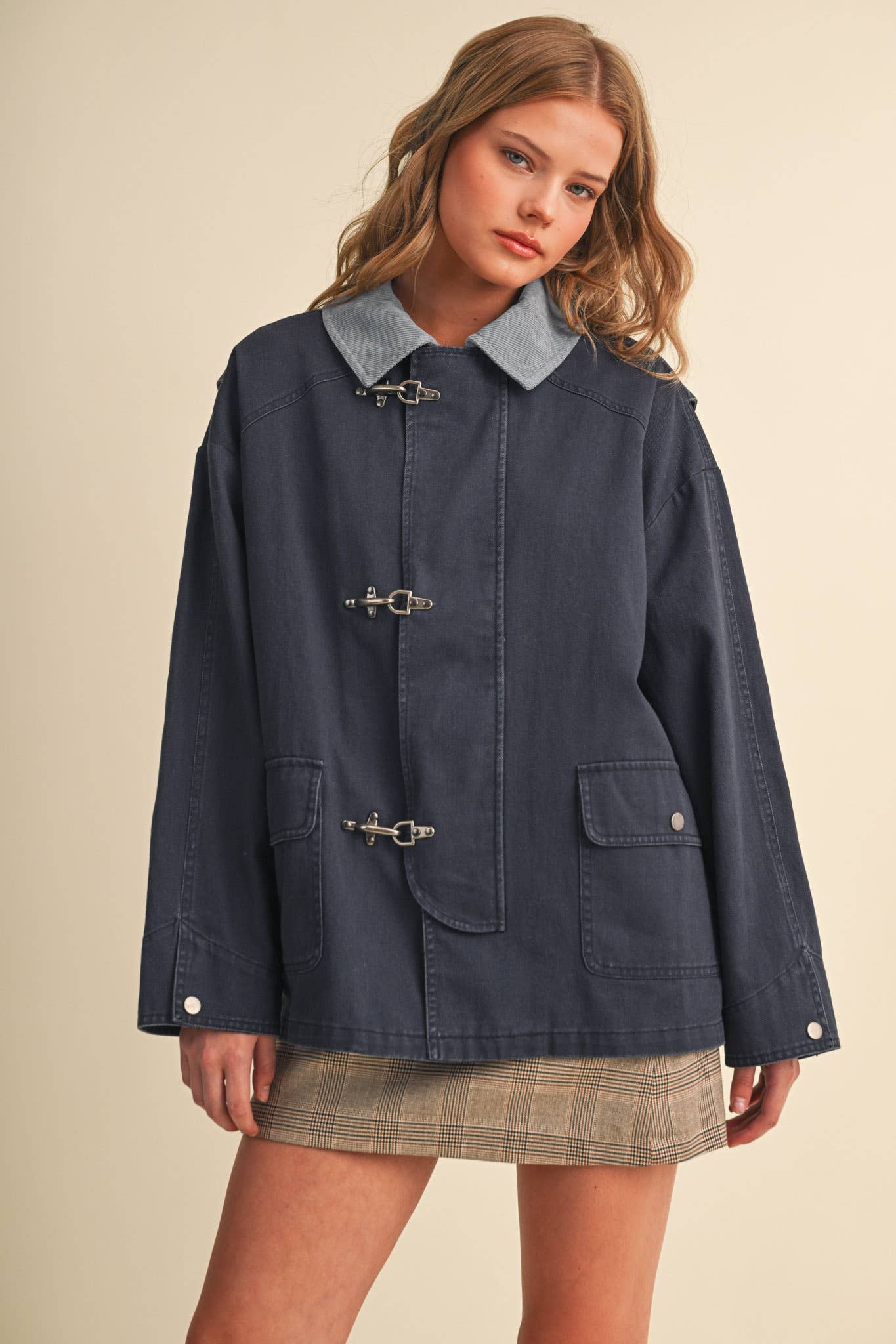 Navy Corduroy Collar Utility Jacket