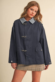 Navy Corduroy Collar Utility Jacket