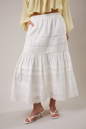 White Mid Rise Detailed Maxi Skirt