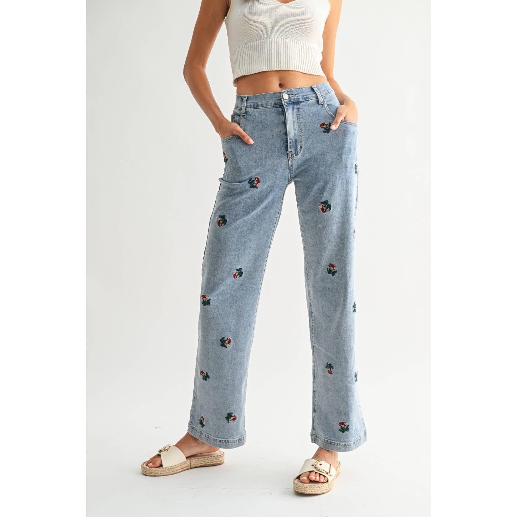 Embroidered Floral Jeans